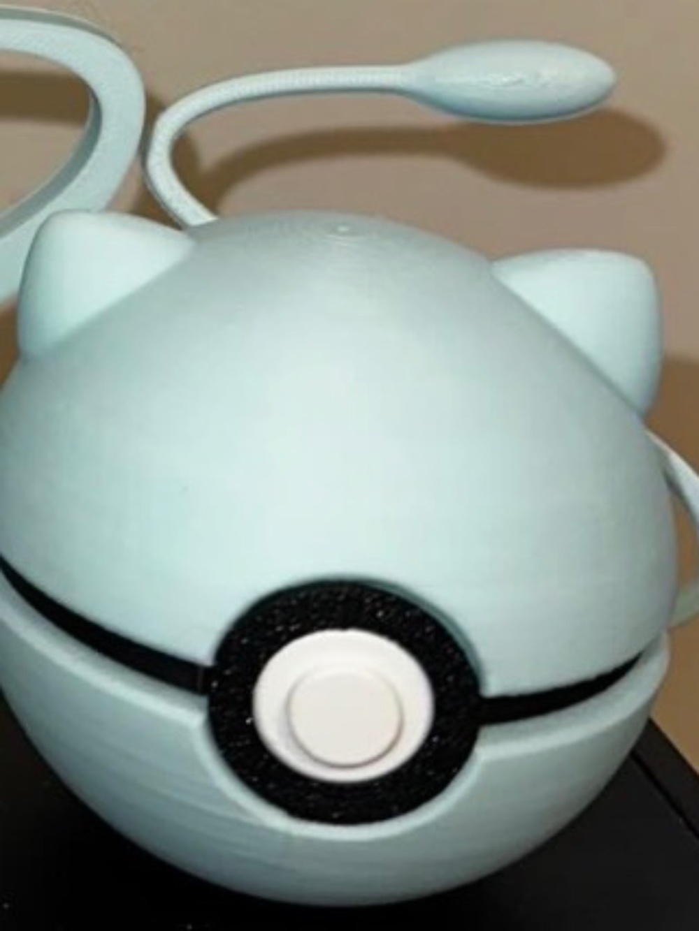Pastel Blue Kitty Monster Ball Display – 3D Printed Mythical Blue Cat Sphere